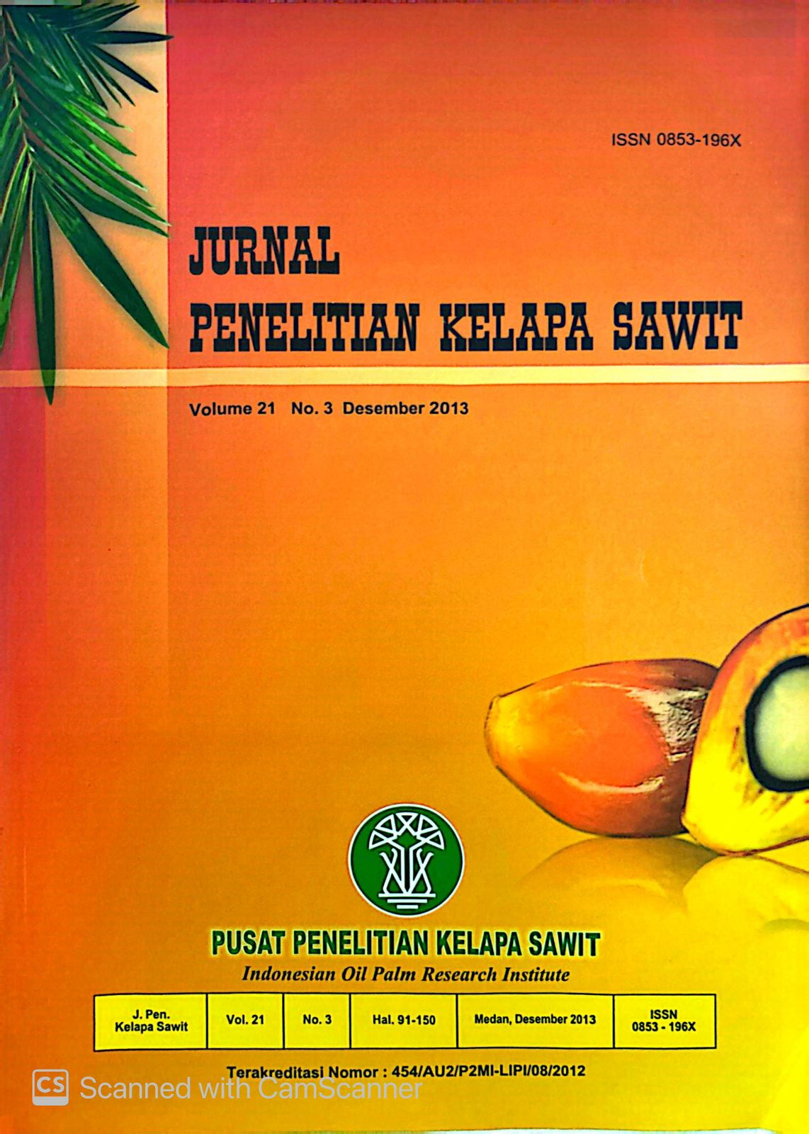 JURNAL PENELITIAN KELAPA SAWIT VOL. 21 NO. 3 TAHUN 2013