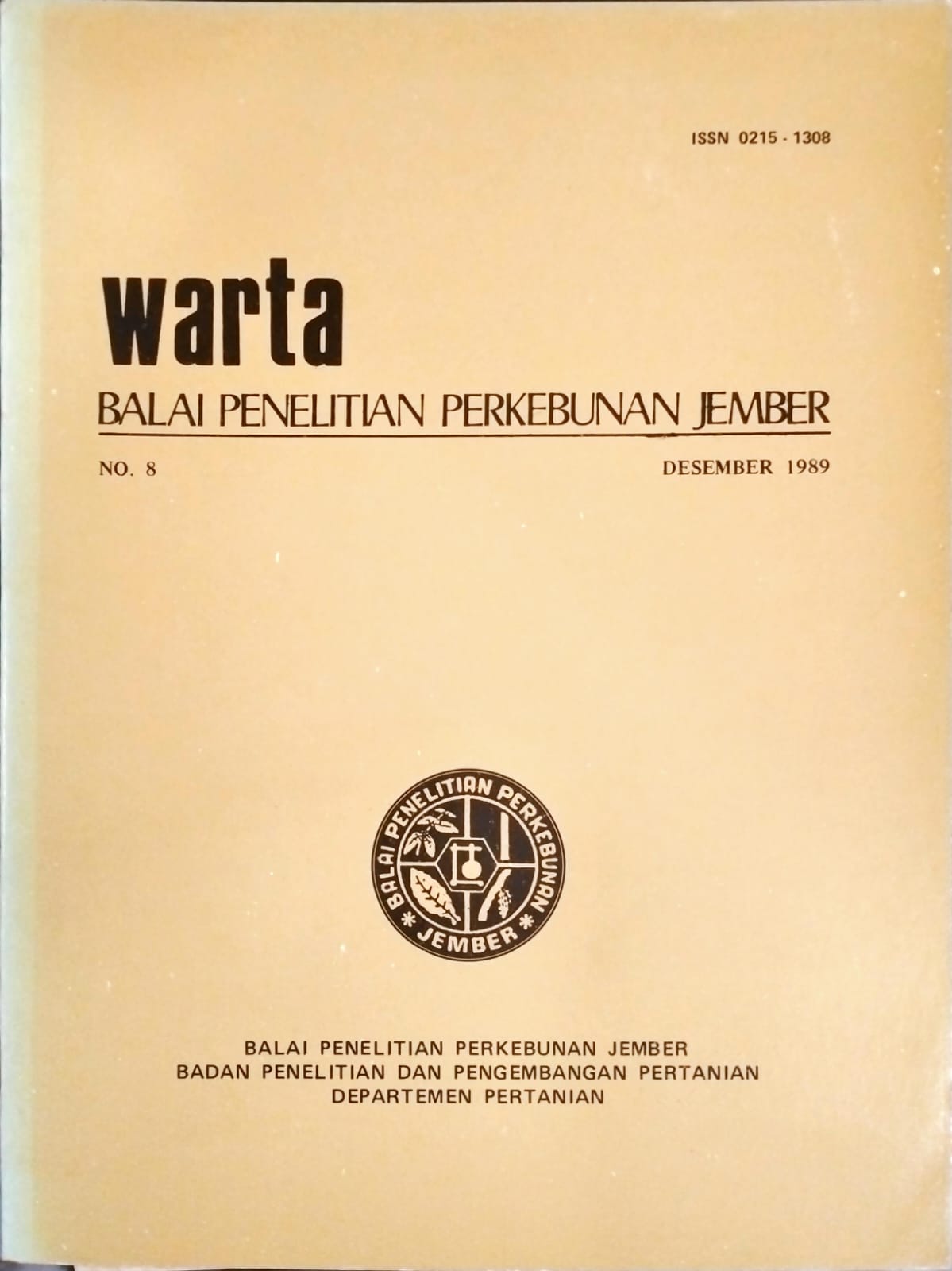 WARTA,BALAI PENELITIAN PERKEBUNAN JEMBER. NO. (8) DESEMBER 1989