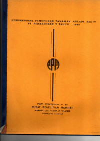 REKOMENDASI PEMUPUKAN TANAMAN KELAPA SAWIT PT. PERKEBUNAN V TAHUN 1983