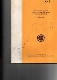 RENCANA INDUK KEGIATAN PUSAT PENELITIAN TANAH DAN AGROKLIMAT. 1990-1994