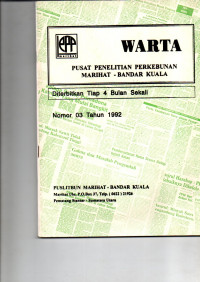 WARTA. PUSAT PENELITIAN PERKEBUNAN MARIHAT - BANDAR KUALA